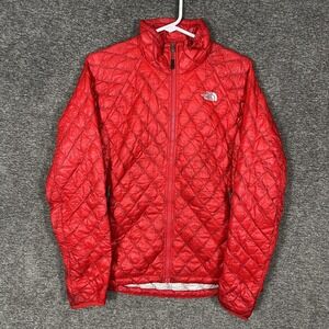 The North Face ThermoBall Jacket Womens Medium Red Quilted Puffer Full Zip